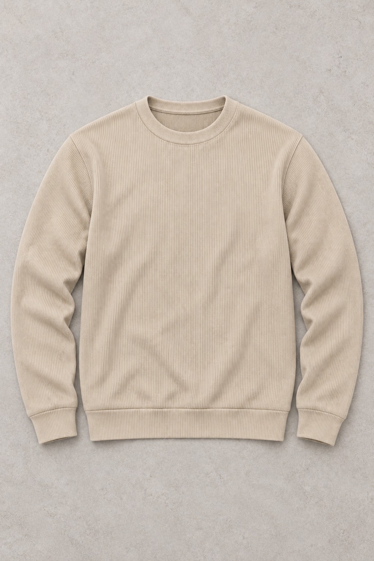 Erkek Slim Fit Bisiklet Yaka Günlük Triko Krem Kazak 4
