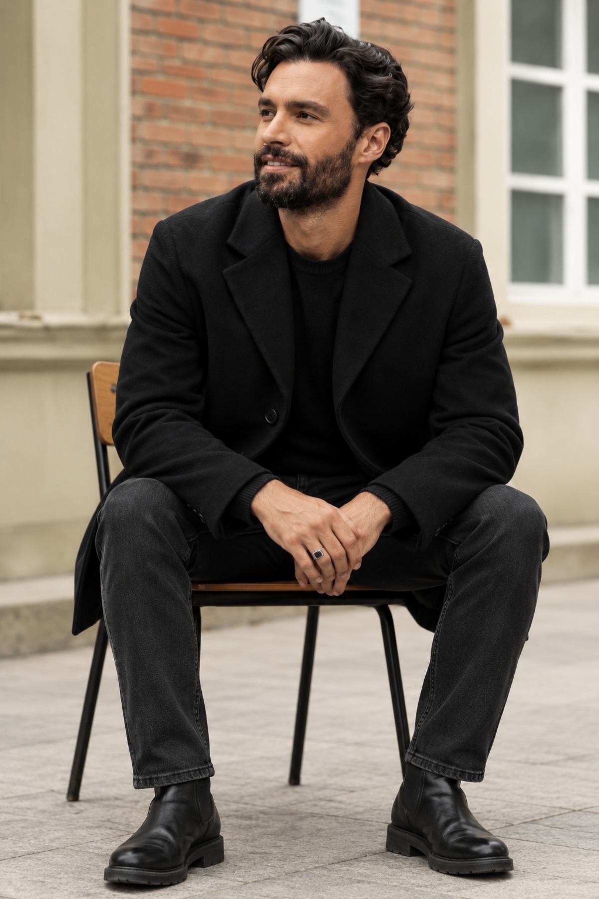 Erkek Kışlık Klasik Kesim Casual Siyah Kaban 5