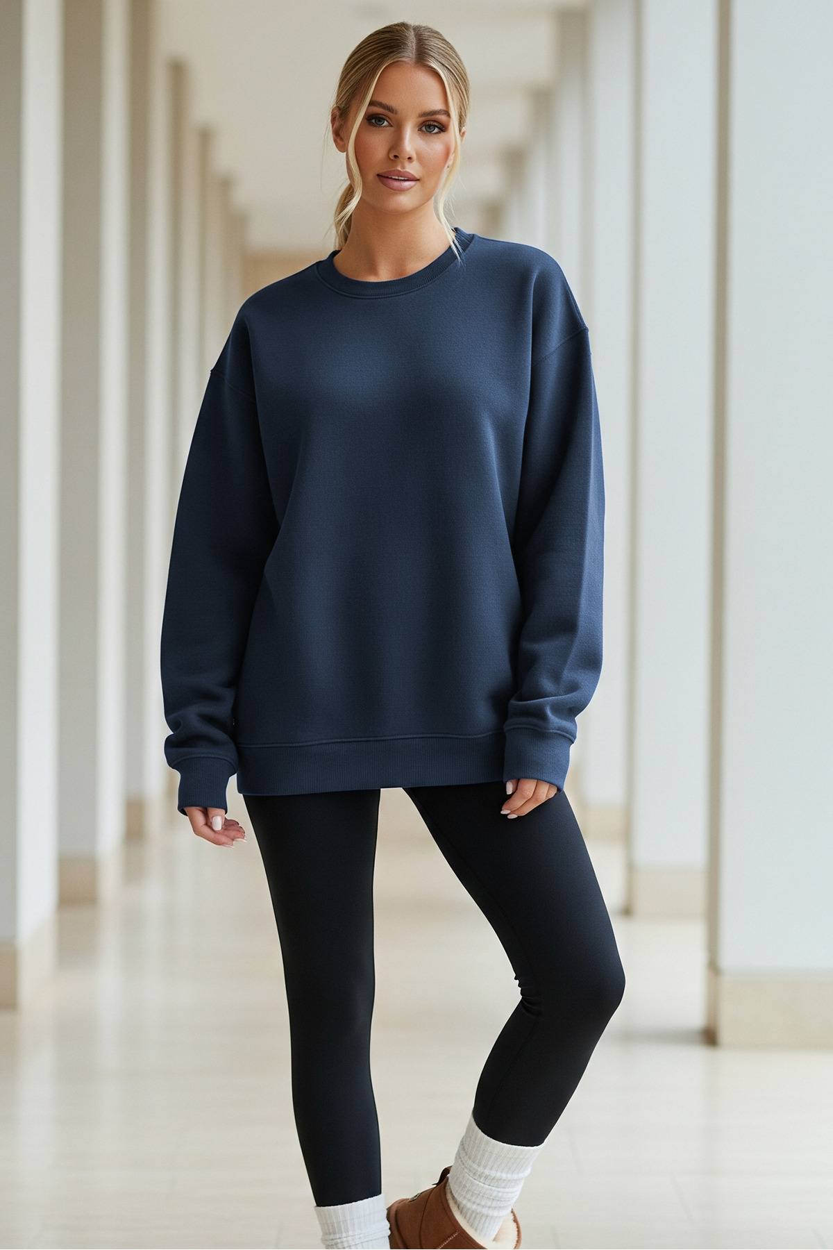 Kadın Oversize Kışlık Salaş Saks Sweatshirt 3
