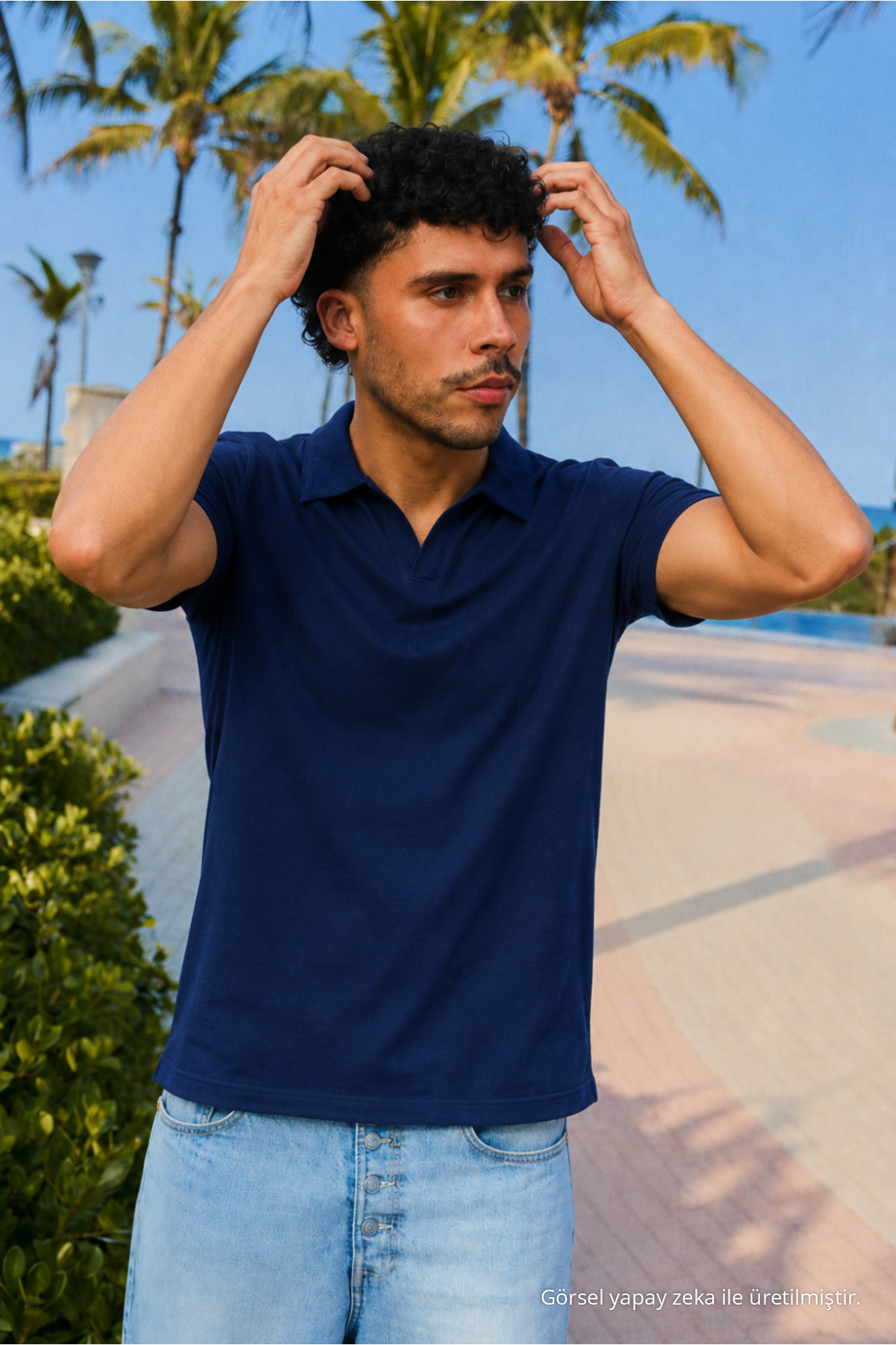 Erkek Trend Polo Yaka Günlük LACİVERT Tişört 4