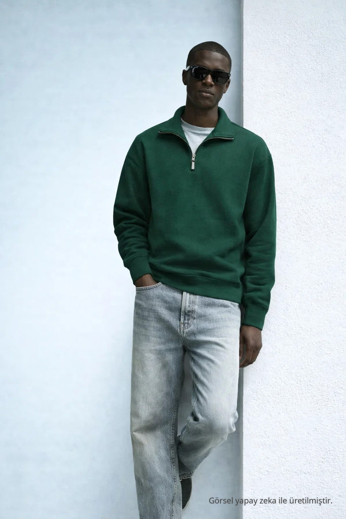 Erkek Kışlık Örme Yaka HAKİ Sweatshirt 4