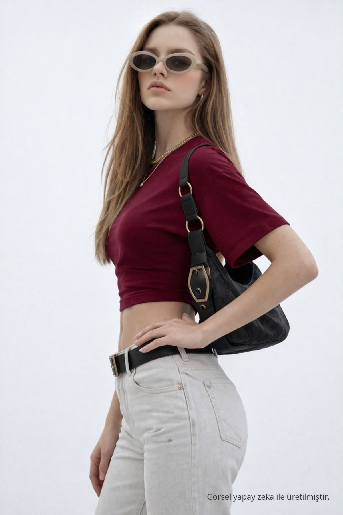 Kadın Basic Bel Detaylı Bordo Crop Bluz 3