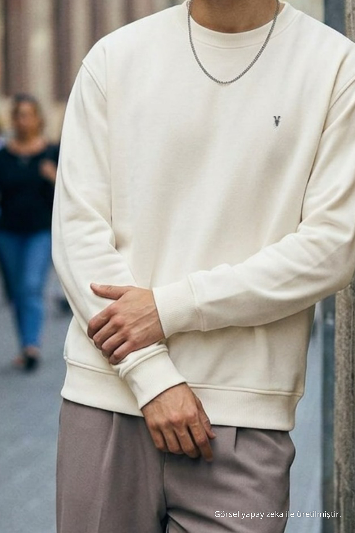 Erkek Orta Yumuşak Ekru Sweatshirt 5