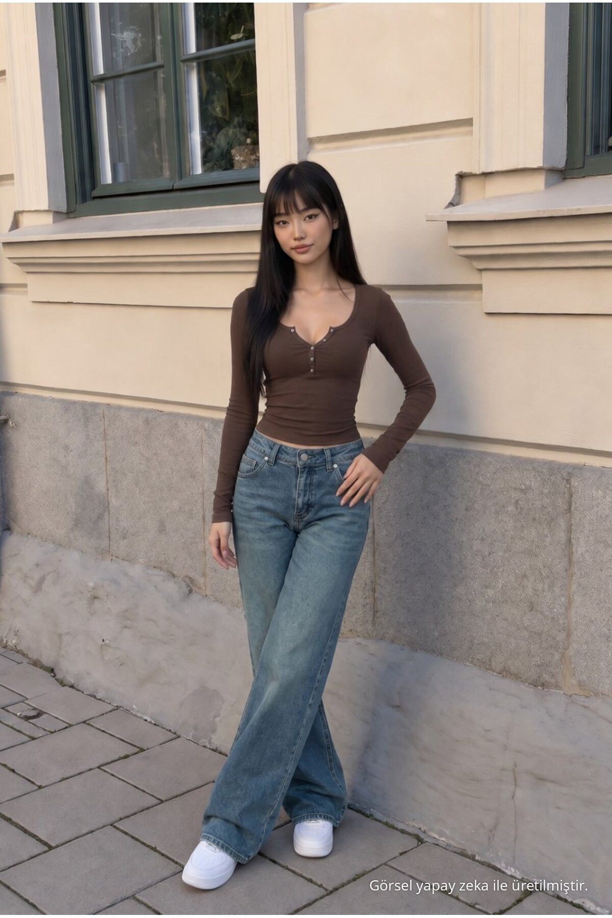 Kadın Bol Paça Jean Pantolon High Waist KOYU MAVİ 6