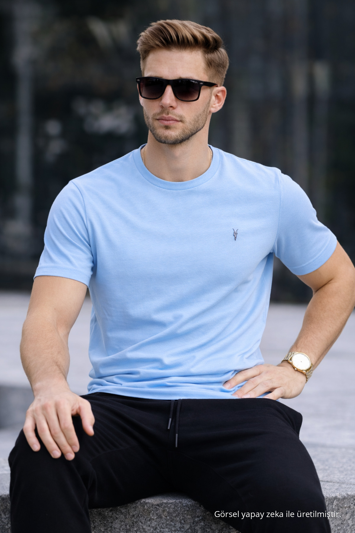 Erkek Bisiklet Yaka Slim Basic B.Mavi Tişört BUZ 4