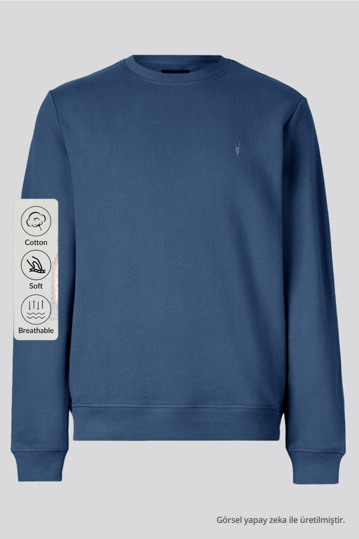 Erkek 3-lü Indigo-İNDİGO-BORDO-HAKİ-haki Sweatshirt Basic Bisiklet Yaka 6