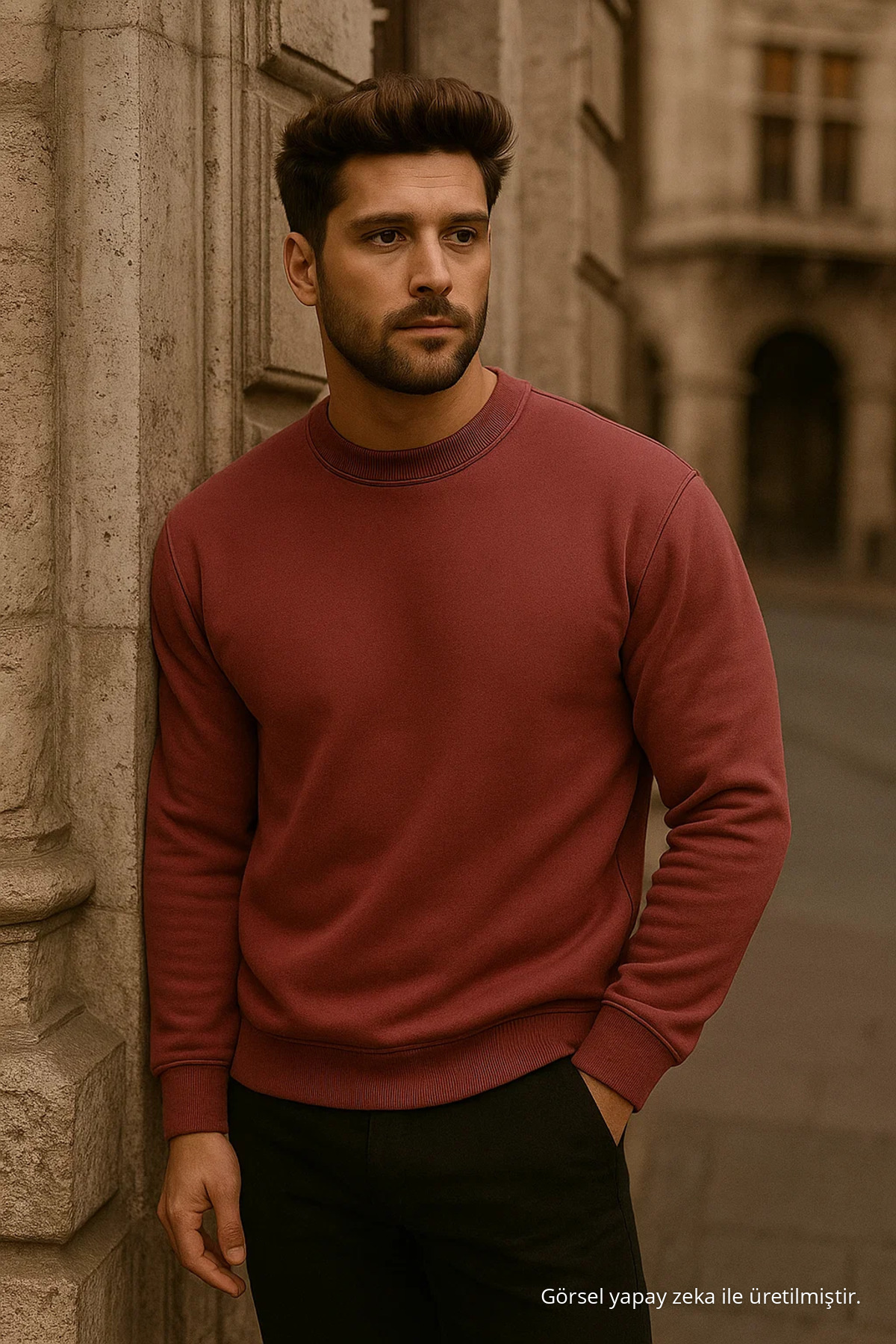Erkek Oversize Kışlık Gül Kurusu Uzun Kazak 6