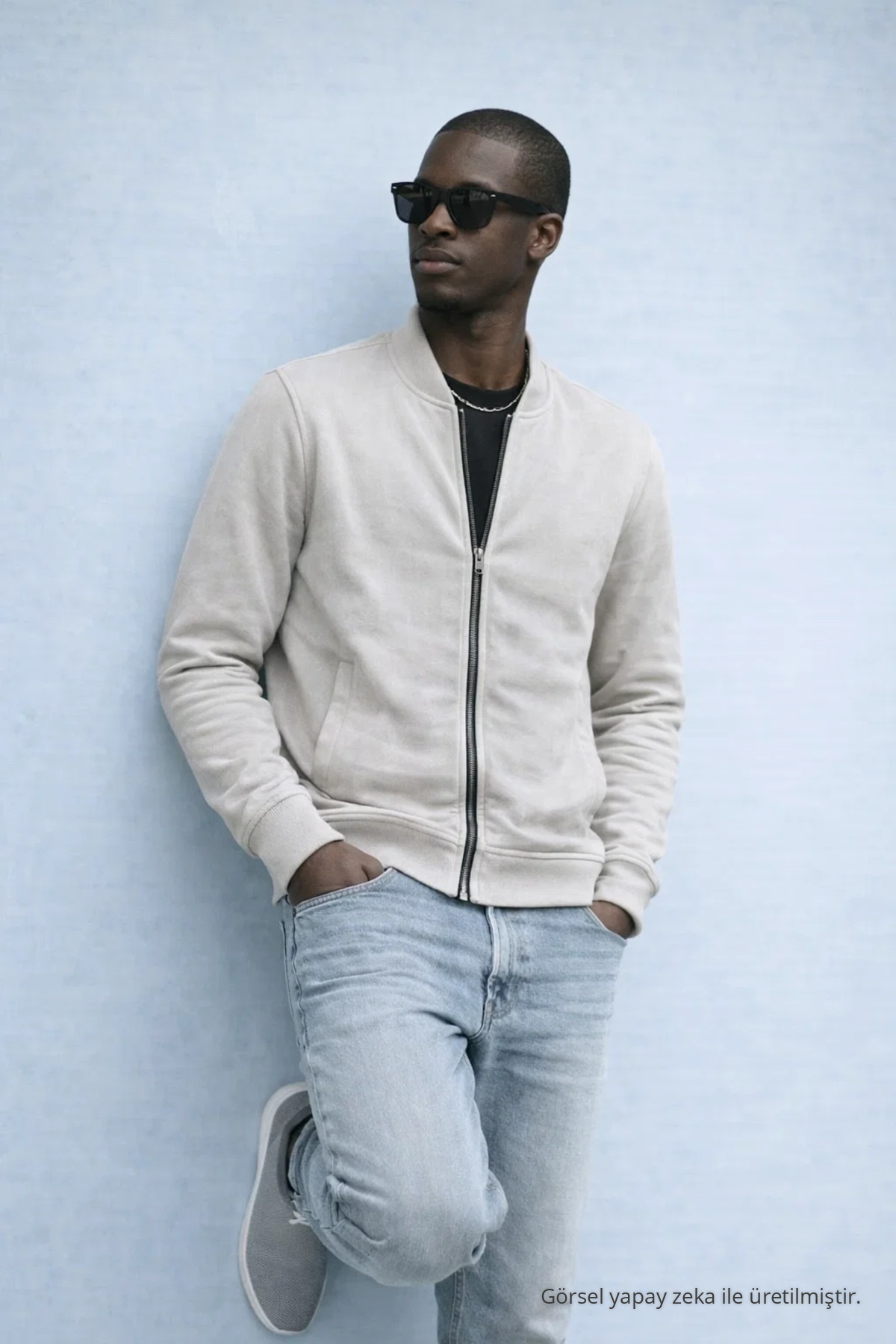 Erkek Hakim Yaka Kışlık Krem Sweatshirt 5