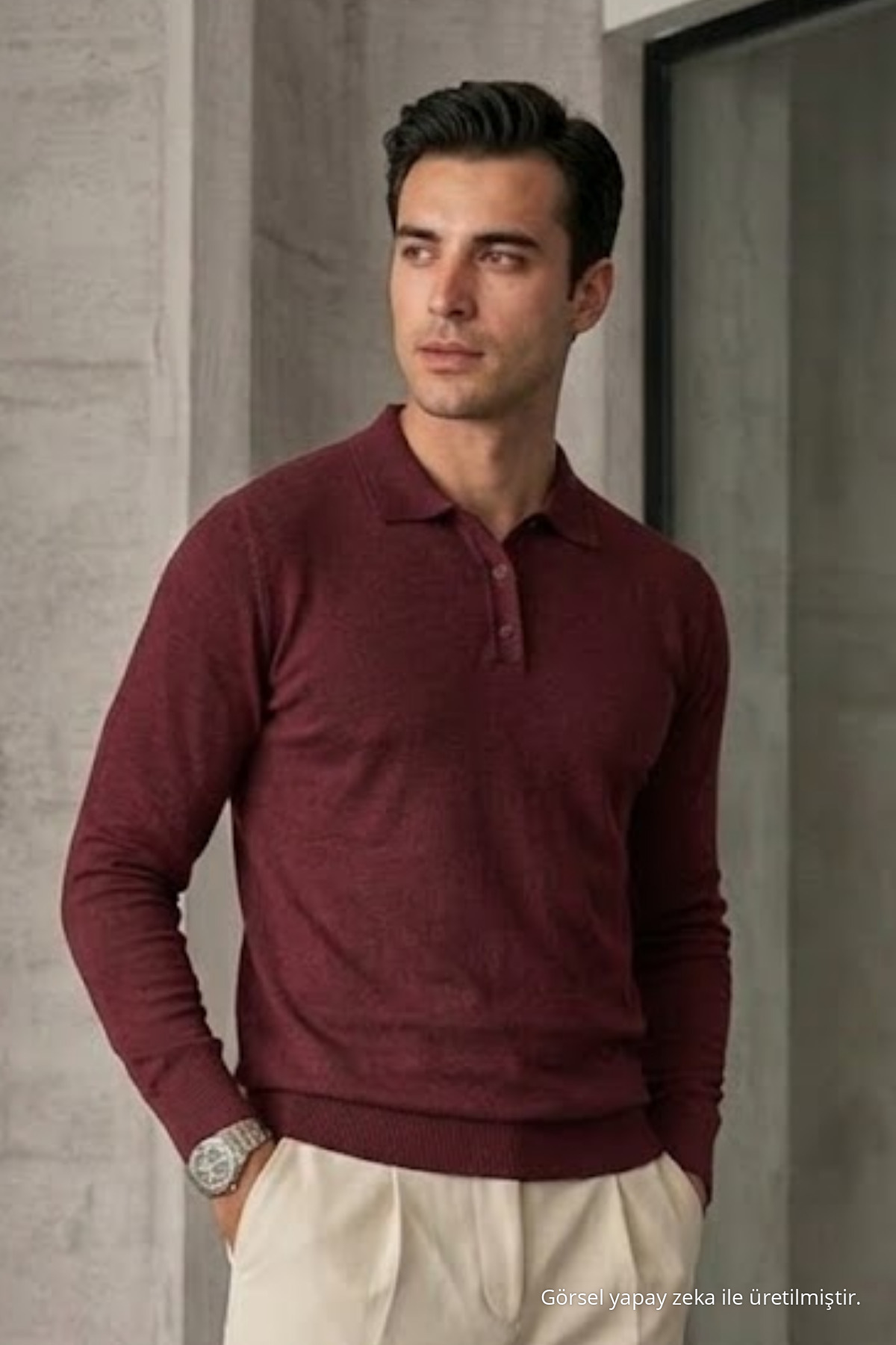 Erkek Casual Loose Reglan Bordo Kazak 6