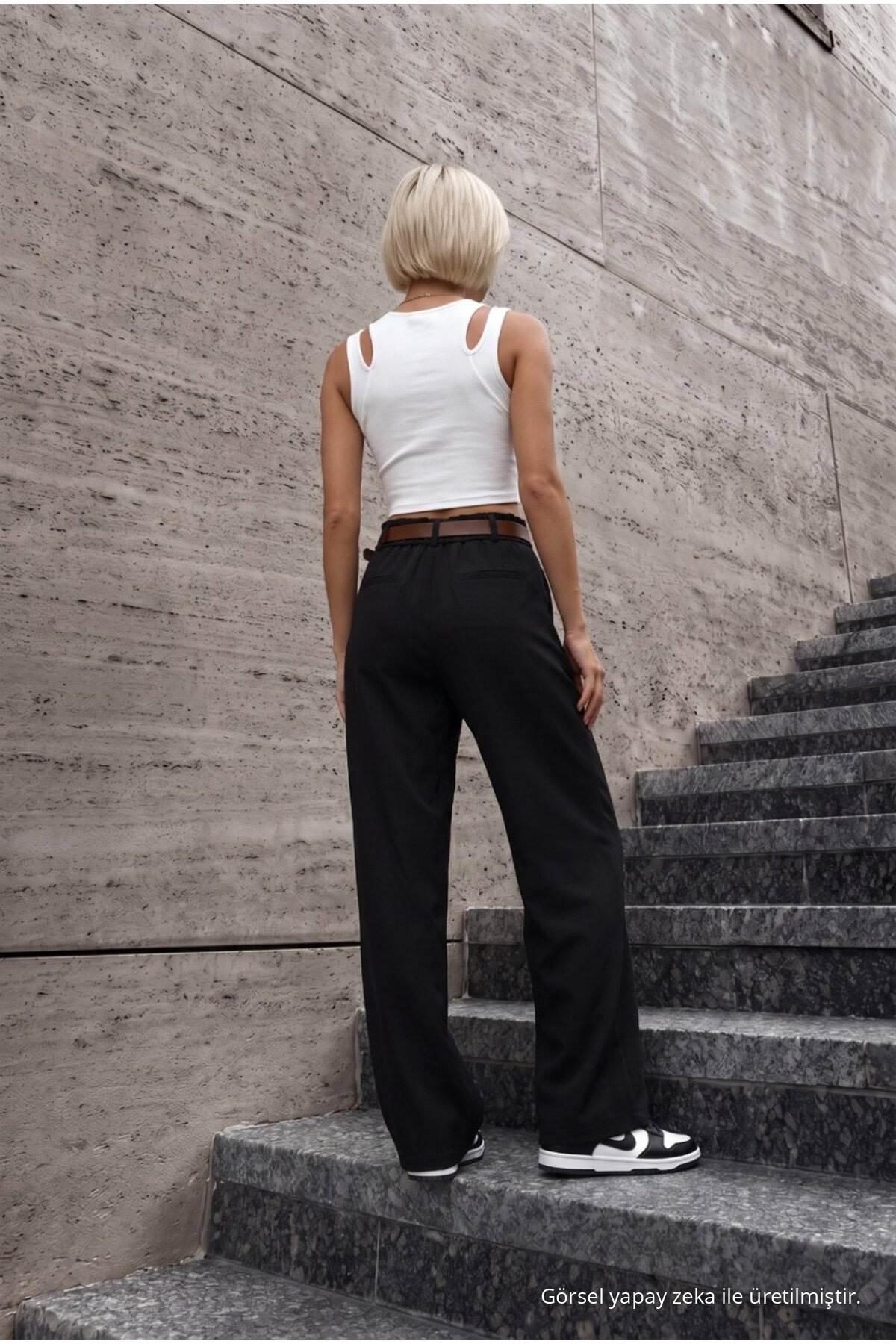 Kadın Kemerli Oversize Salaş Beli Lastikli Palazzo Pantolon SİYAH 8