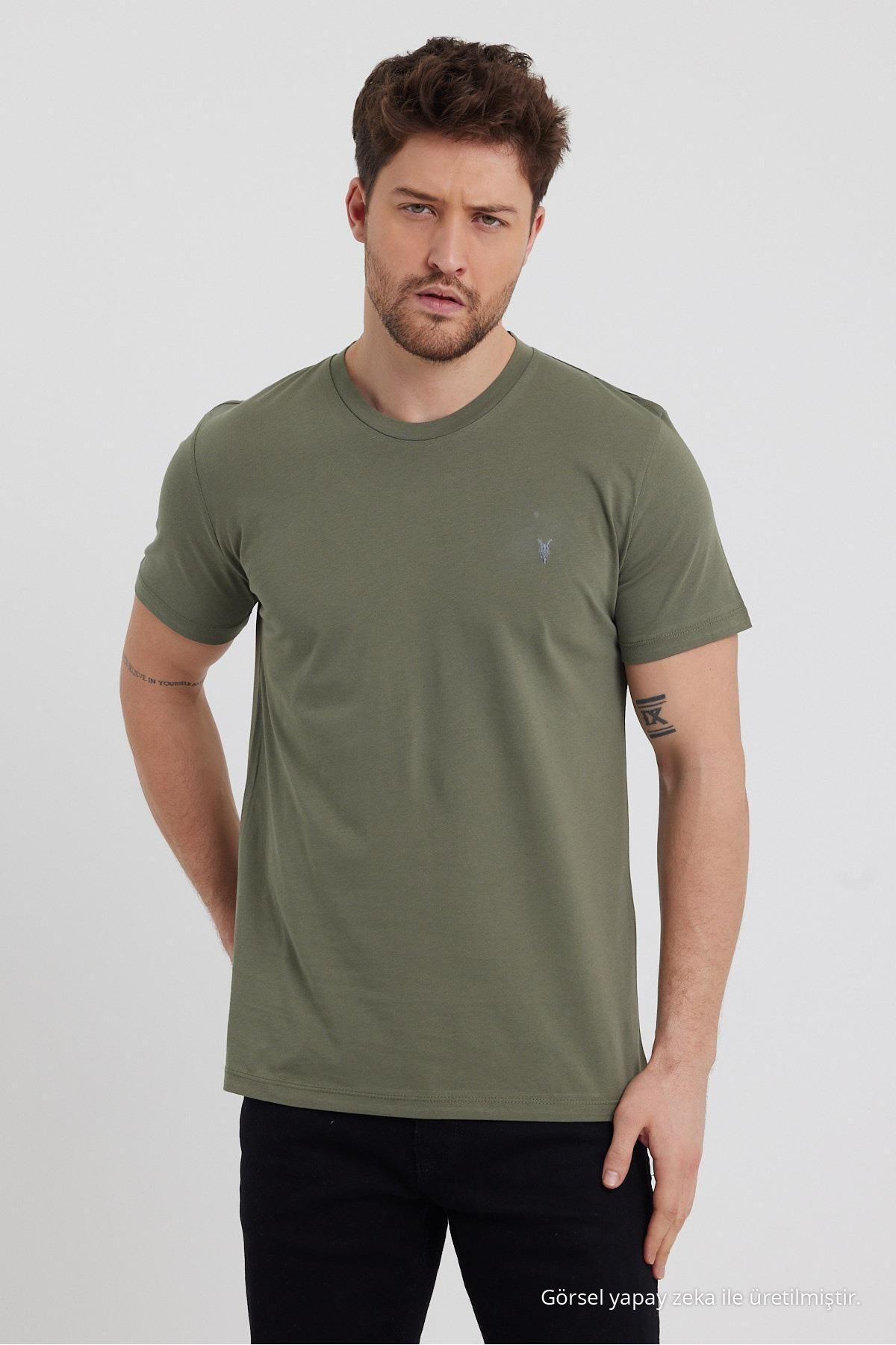 Haki Pudra HAKİ-PUDRA-BORDO 3-lü Basic Bisiklet Yaka T-shirt 3