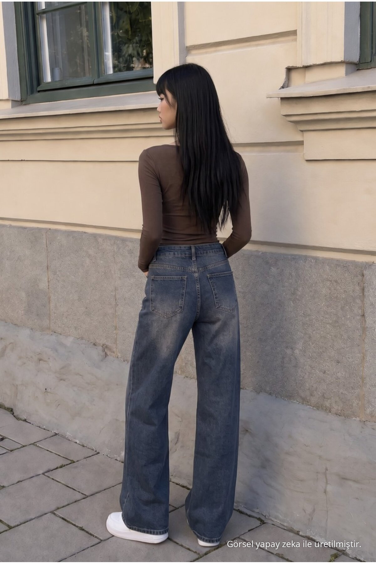 Kadın Bol Paça Jean Pantolon High Waist LACİVERT EFEKTLİ 7