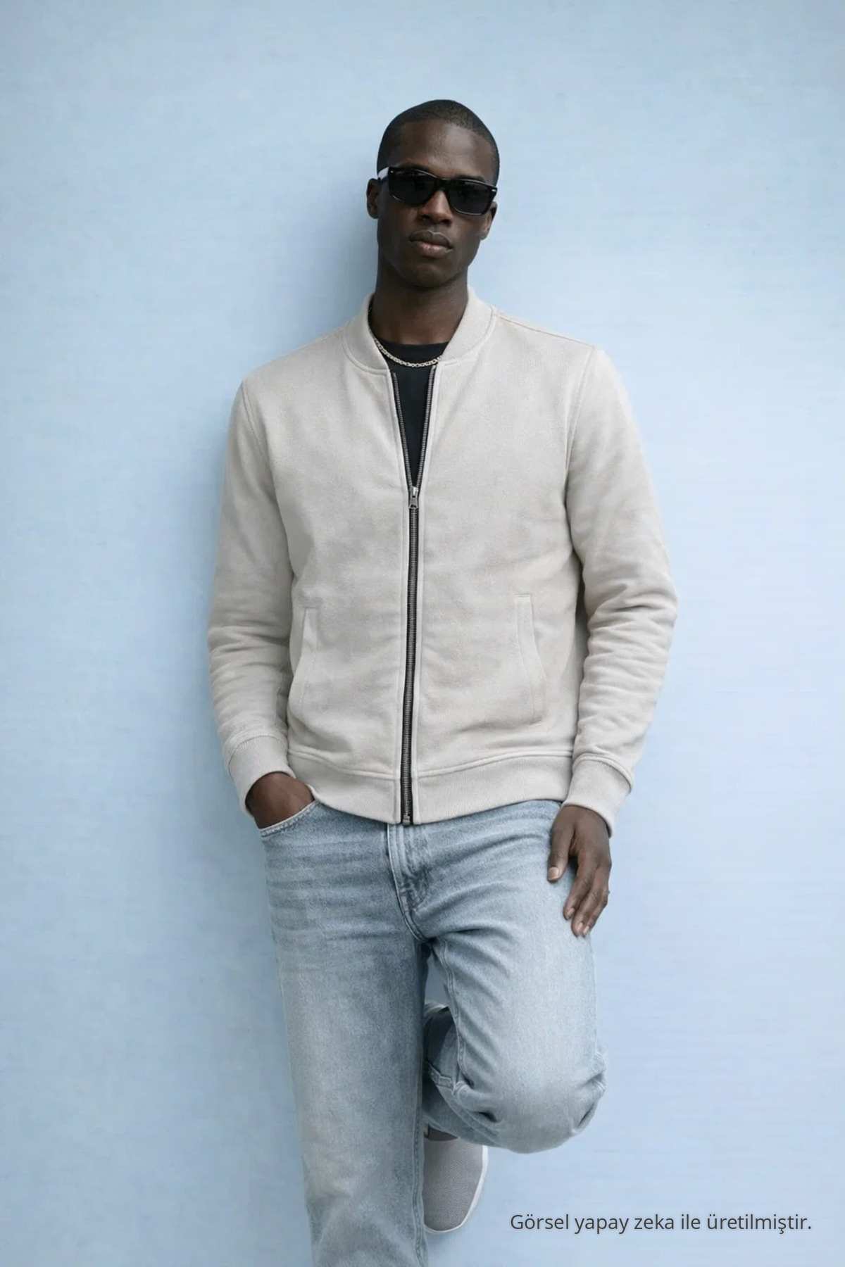 Erkek Hakim Yaka Kışlık Krem Sweatshirt 4