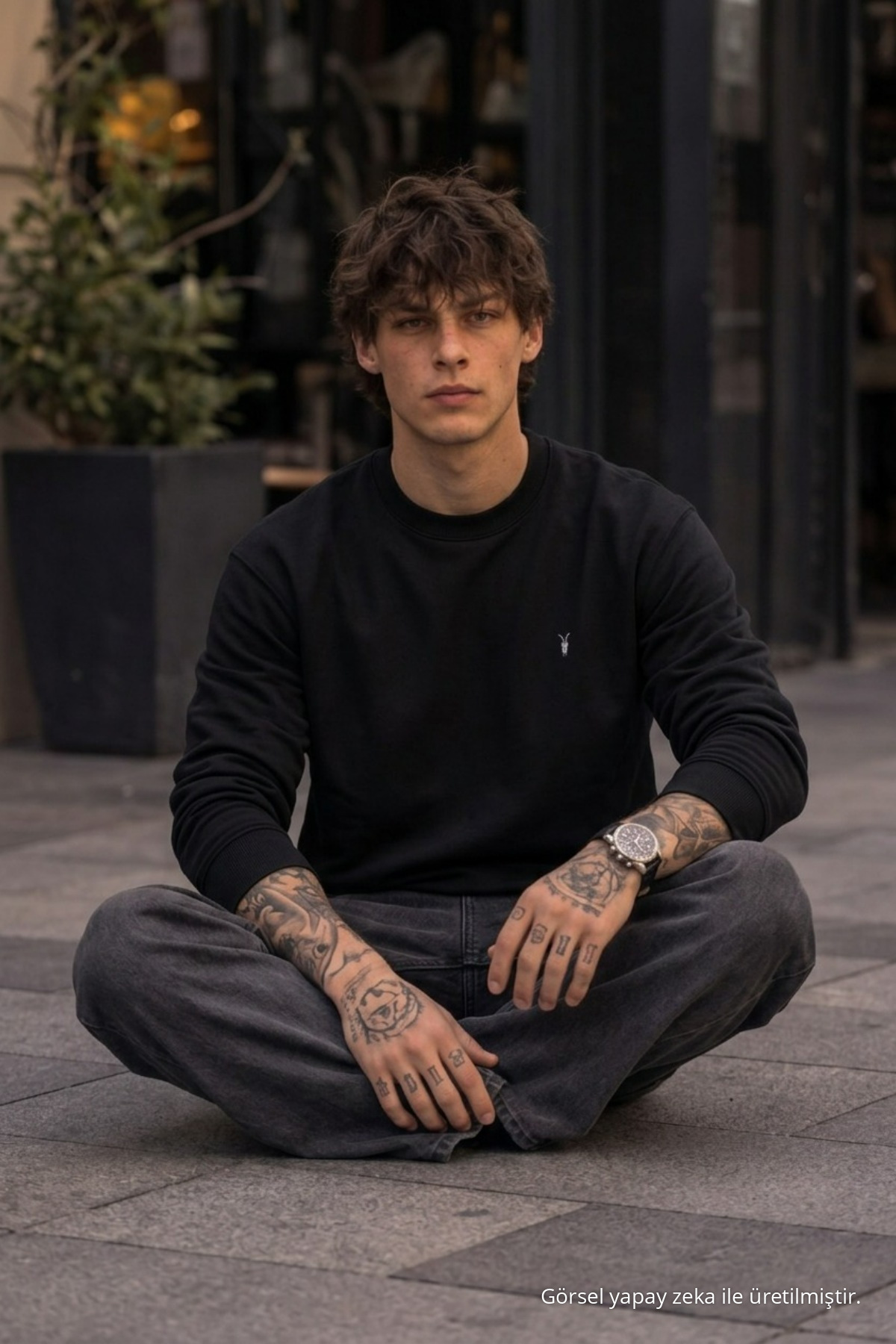 Örme Kışlık Günlük SİYAH Erkek Sweatshirt 4
