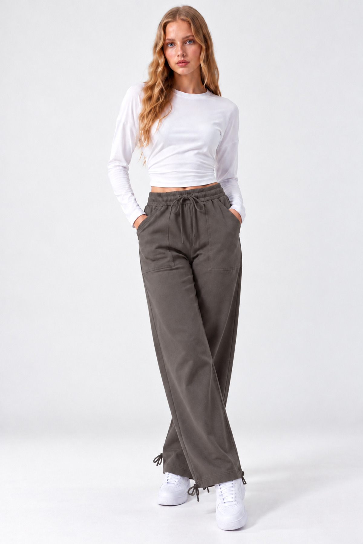 Kadın Beli Lastikli Vizon Keten Pantolon 4
