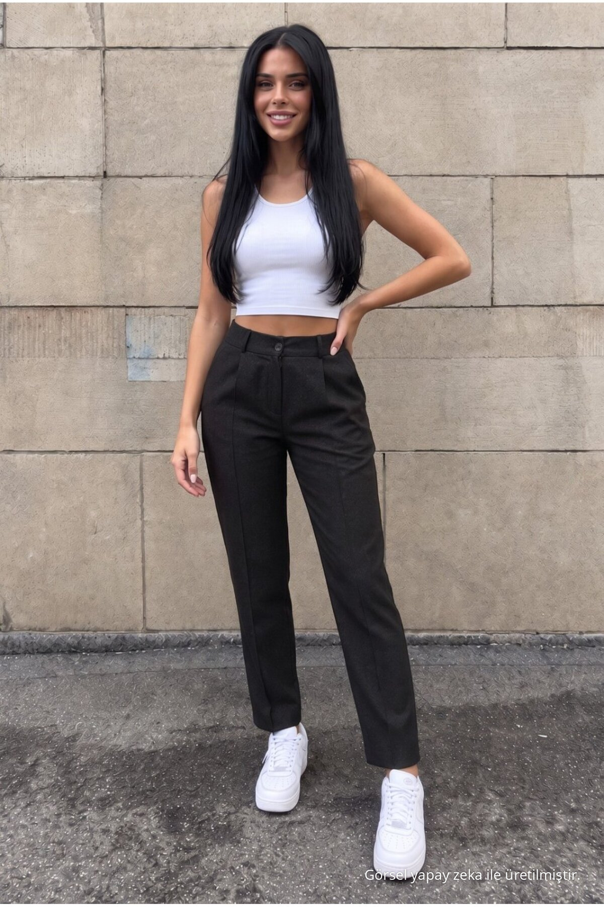 Yüksek Bel Havuç Model Beli Lastikli Dar Paça Pantolon SİYAH 6