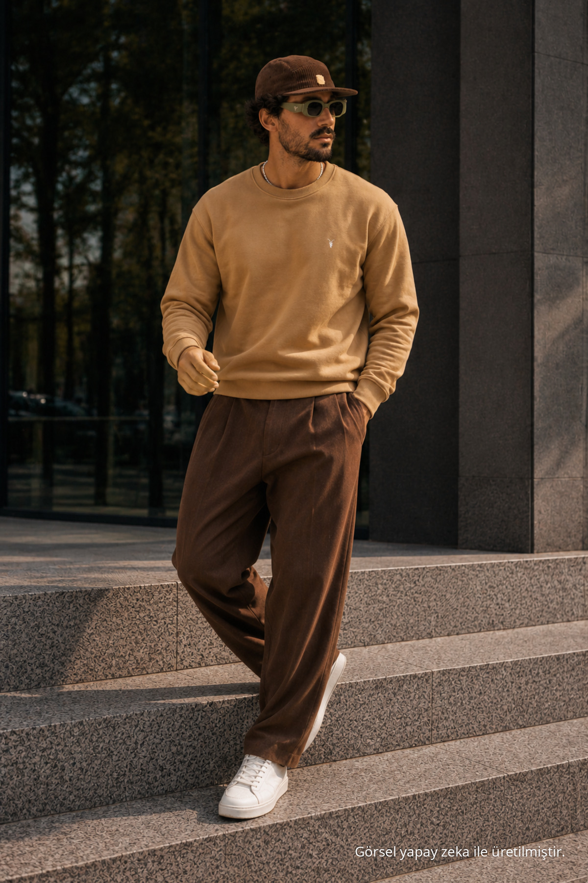 Karamel Bol Kesim Rahat Erkek Sweatshirt 5