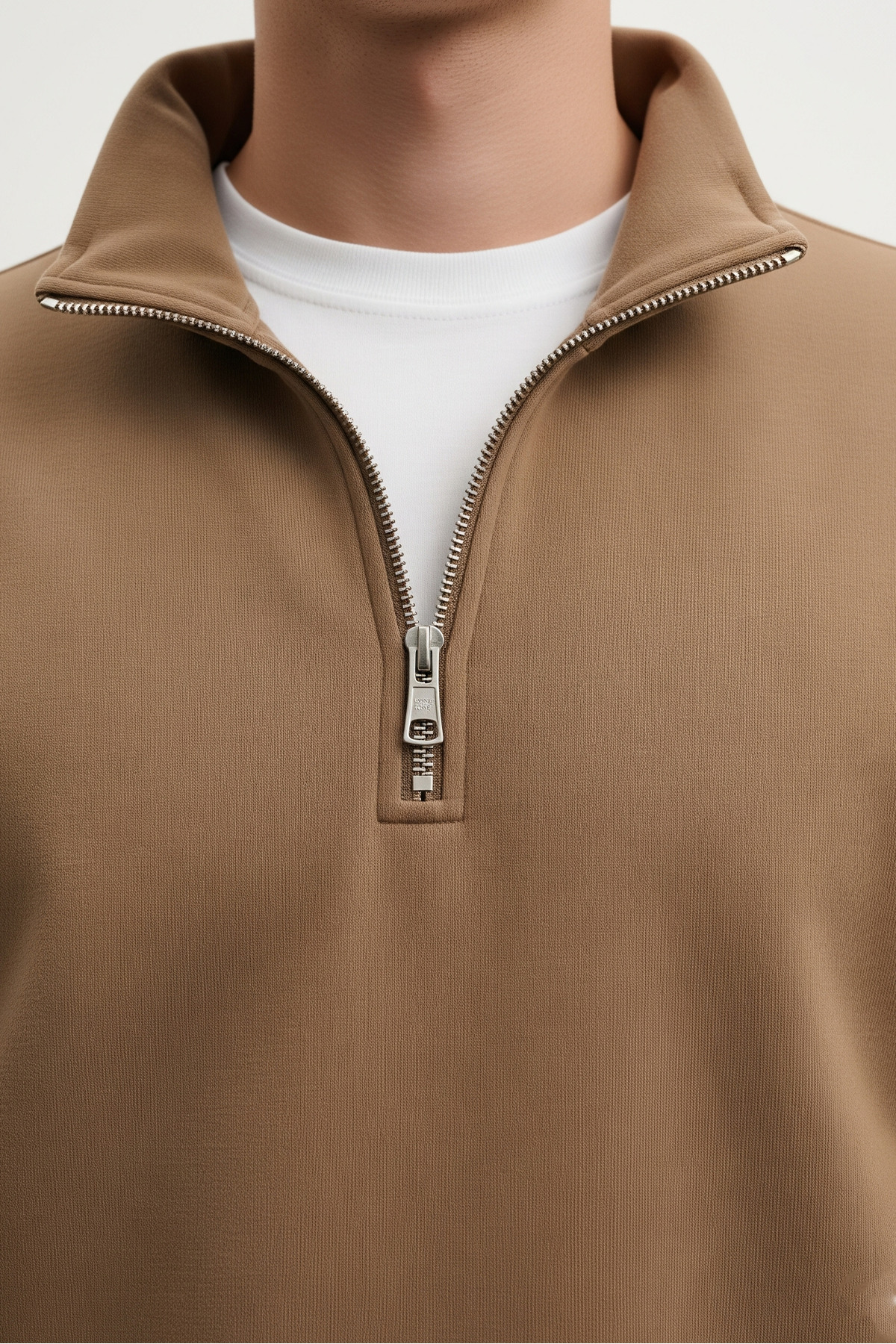 Erkek Yarım Fermuarlı Salaş KAHVE Sweatshirt 4