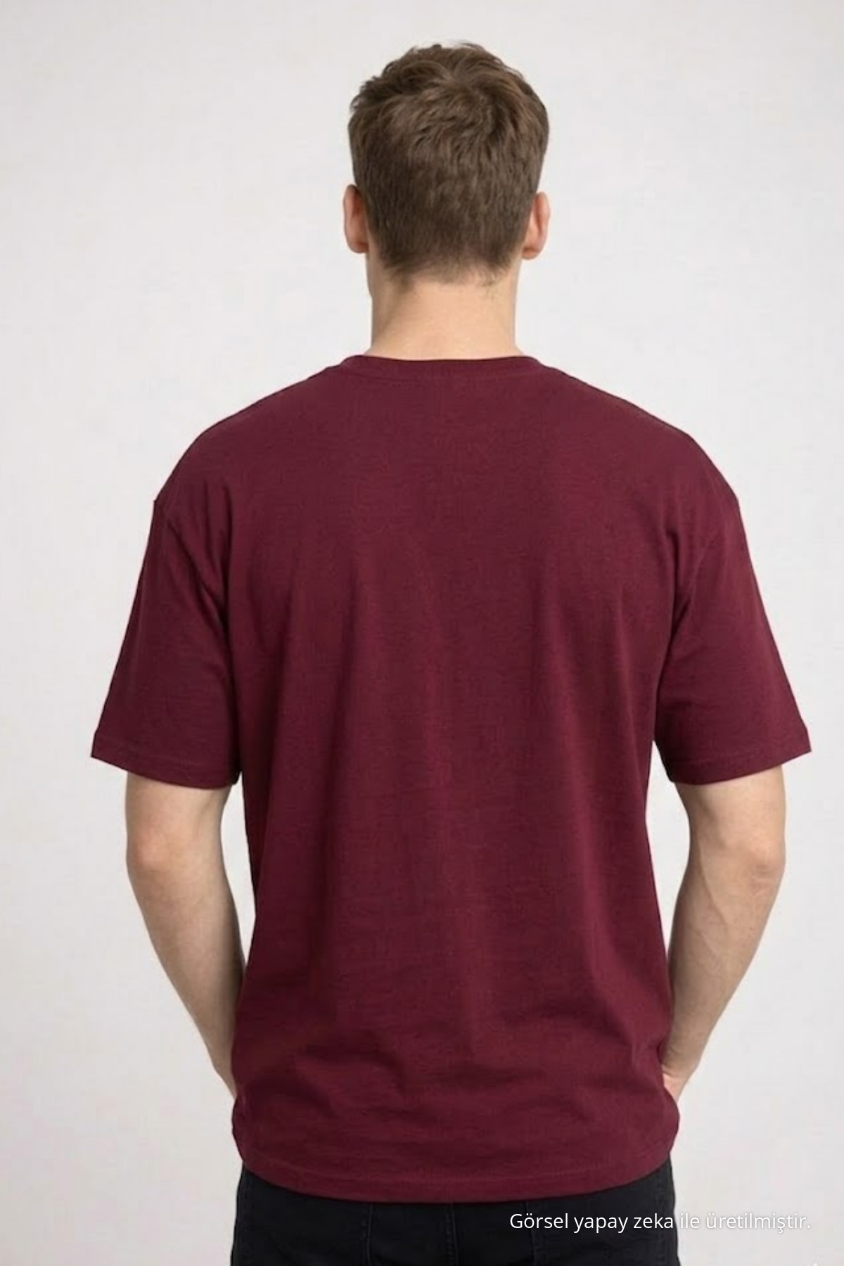 Erkek Pamuklu Bordo Oversize Tişört 5