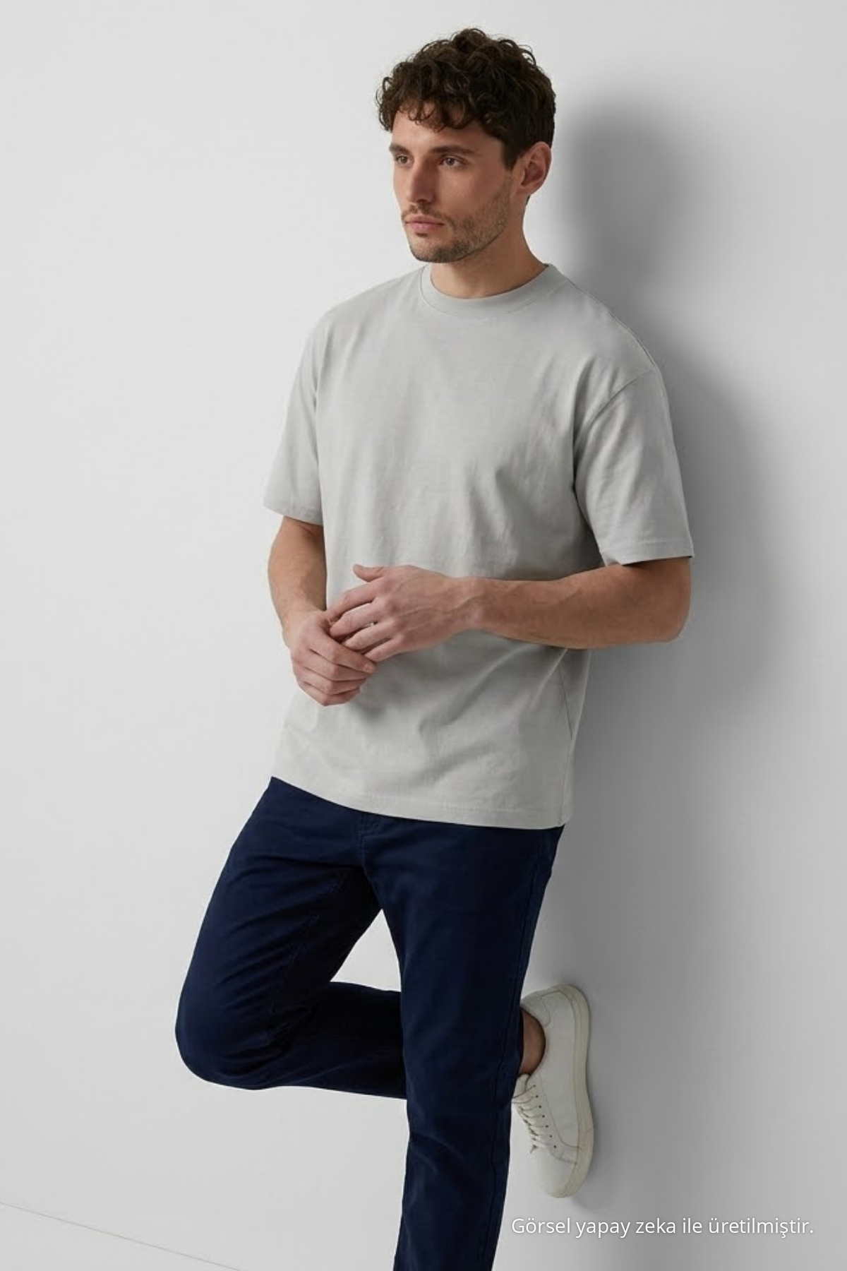Erkek Bisiklet Yaka GRİ Oversize Tişört 4