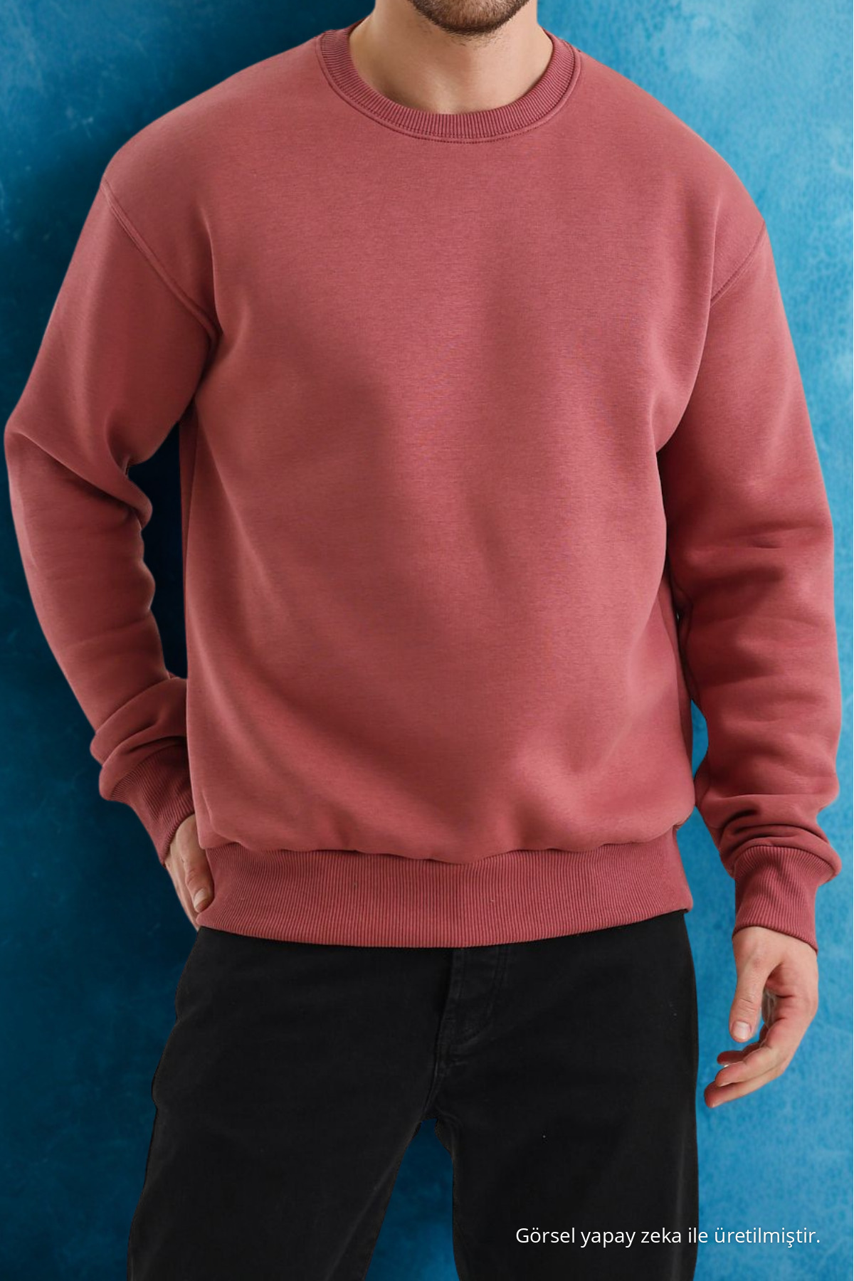 Erkek Bisiklet Yaka Salaş Basic Sweatshirt GÜL 6