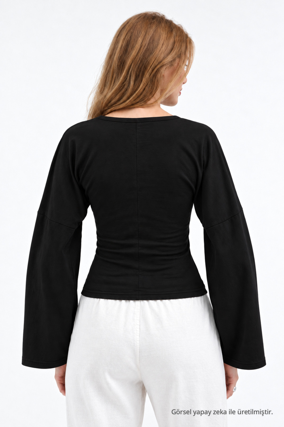 Kadın Reglan Kol Dokulu Crop Siyah Bluz 3