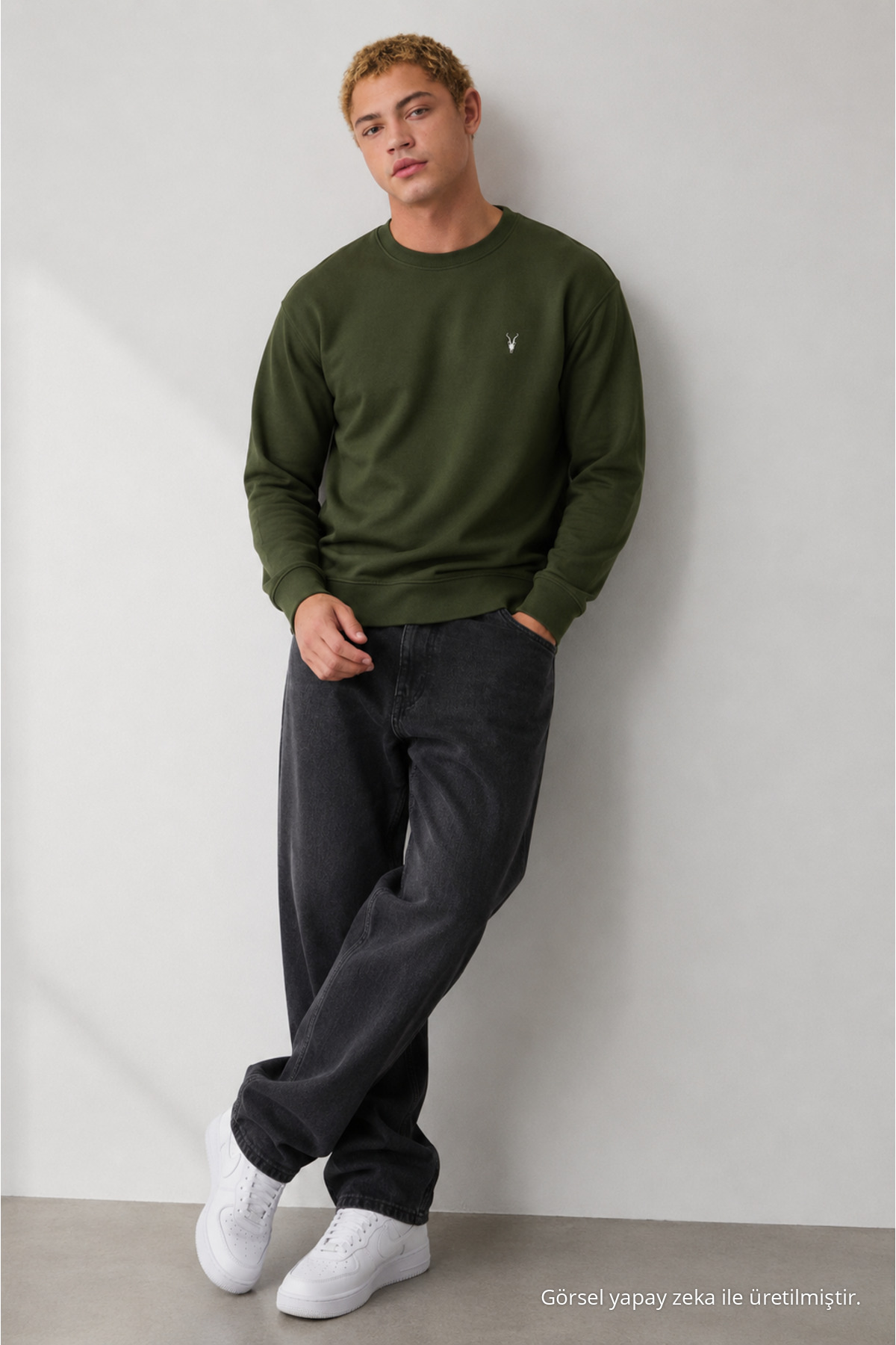 HAKİ Oversize Pamuklu Erkek Sweatshirt 5