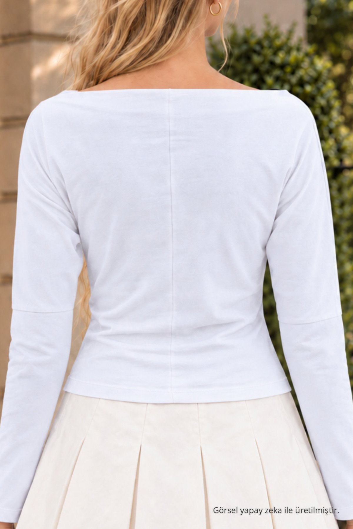 Kadın Beyaz Slim Fit Bateau Yaka Bluz 6