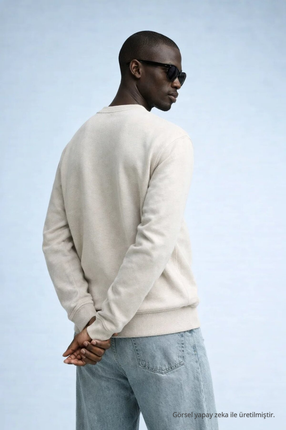 Erkek Kışlık Bej Oversize Sweatshirt 6