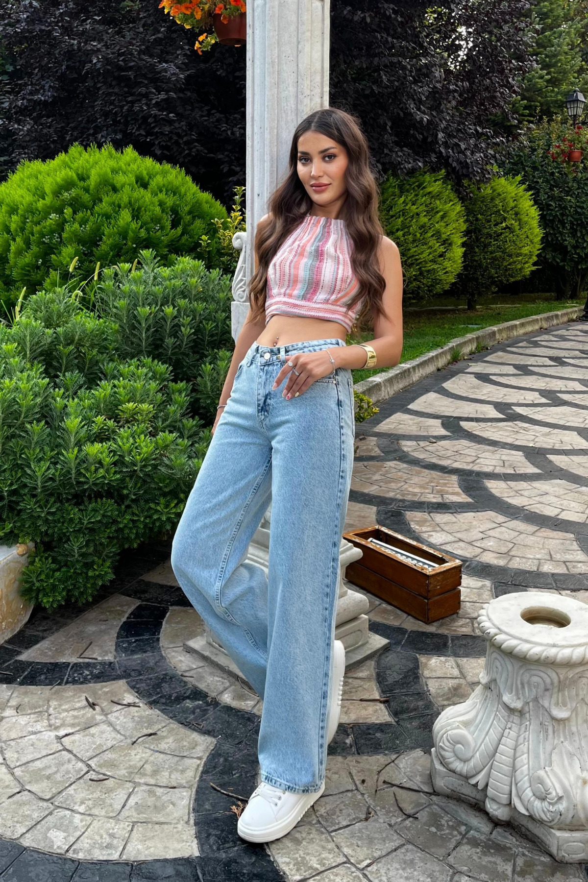 Açık Mavi Kar Yıkama Yüksek Bel Wide Leg Jeans 6