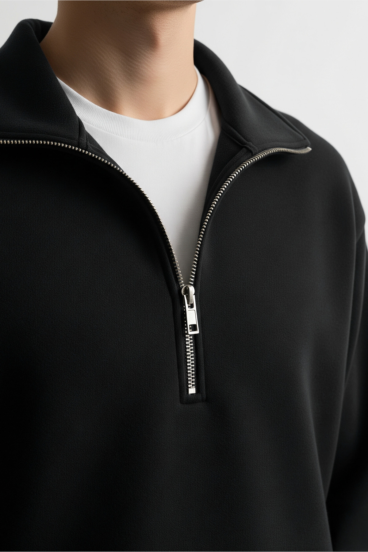 Erkek Yarım Fermuarlı Salaş Siyah Sweatshirt 6
