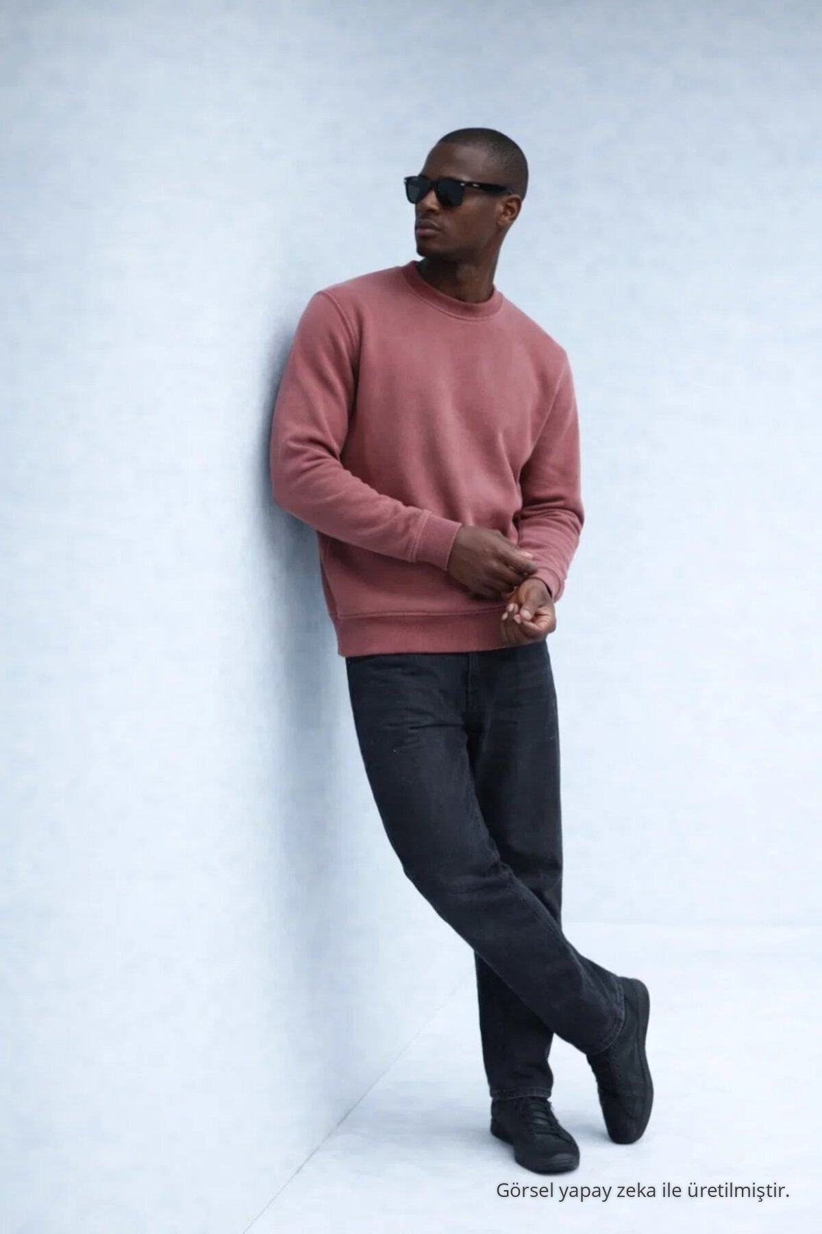 Erkek Kışlık Gül Kurusu Oversize Sweatshirt 4