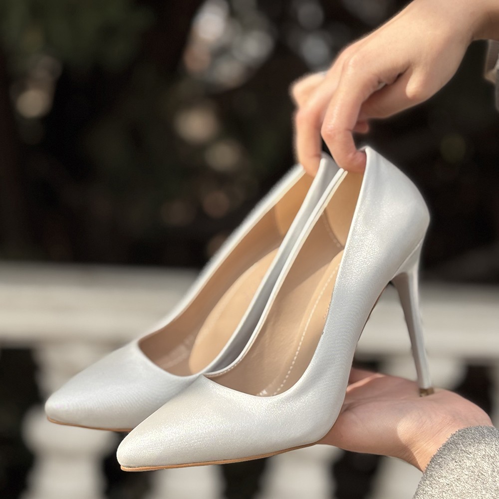 Hillar Gümüş Saten Stiletto Ayakkabı 4