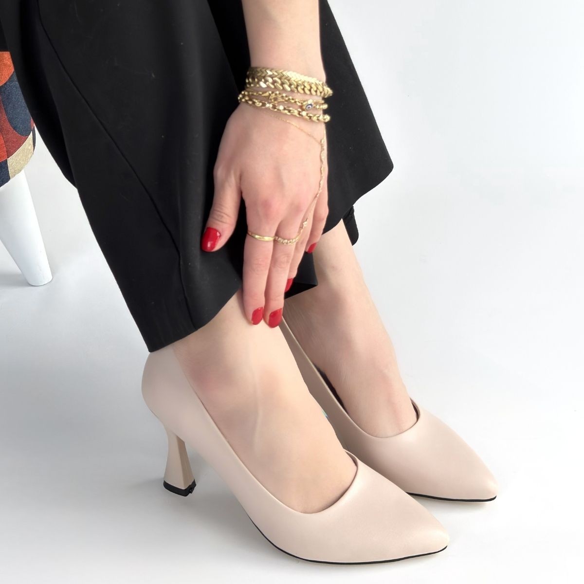 Ulba Bej Cilt Stiletto Ayakkabı 4