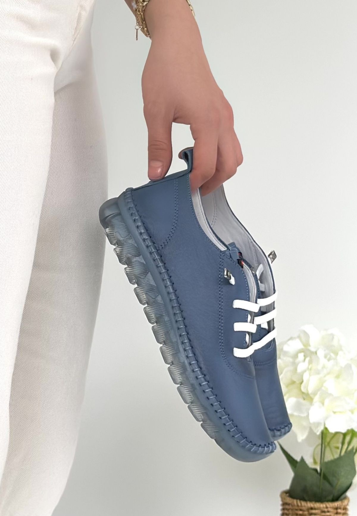 Jiten Mavi Hakiki Deri Bağcıklı Spor Ayakkabı 3
