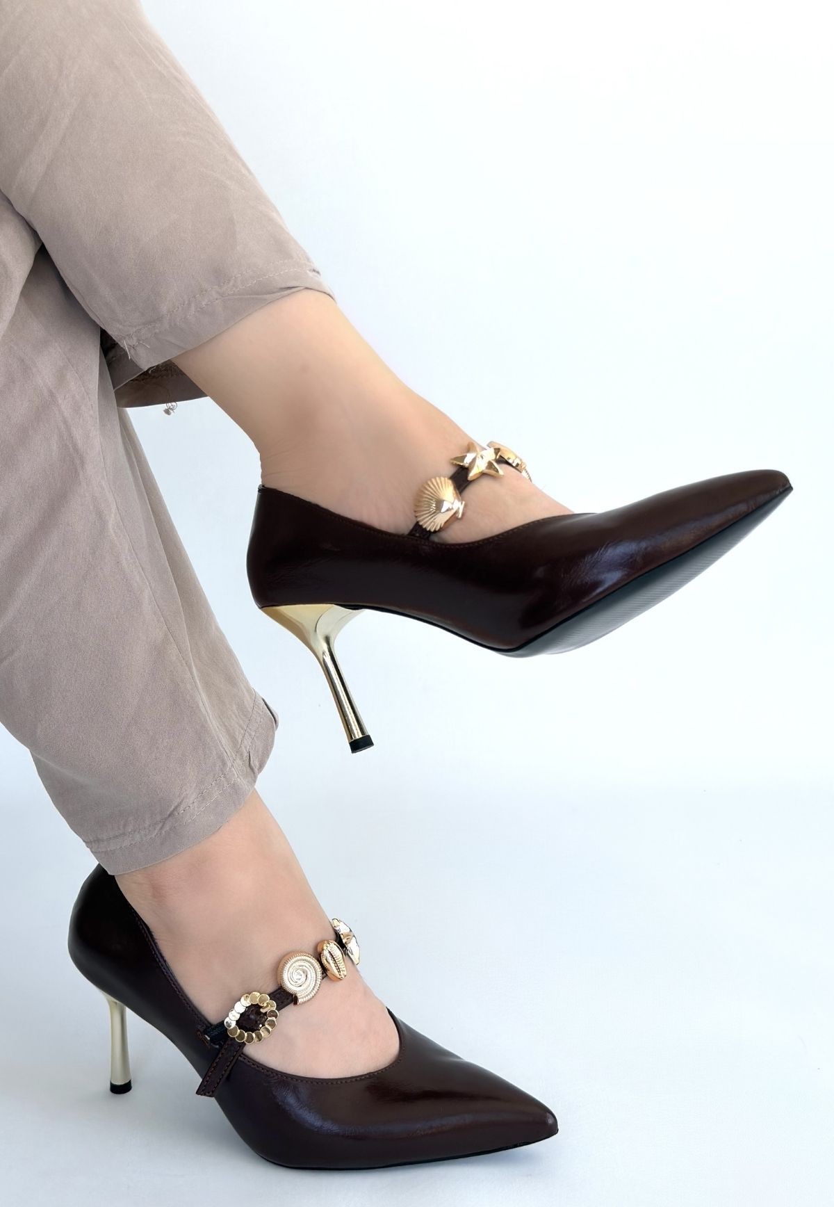 Conne Kahverengi Cilt Stiletto Ayakkabı 3