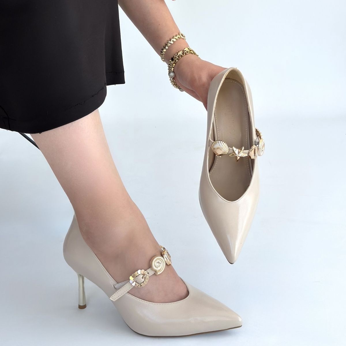 Conne Bej Cilt Stiletto Ayakkabı 4