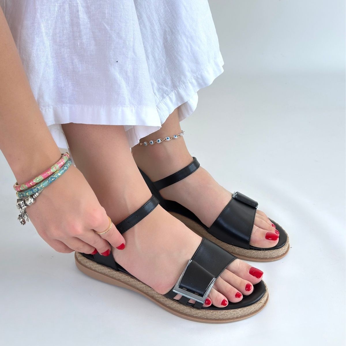 Andana Siyah Cilt Sandalet 4