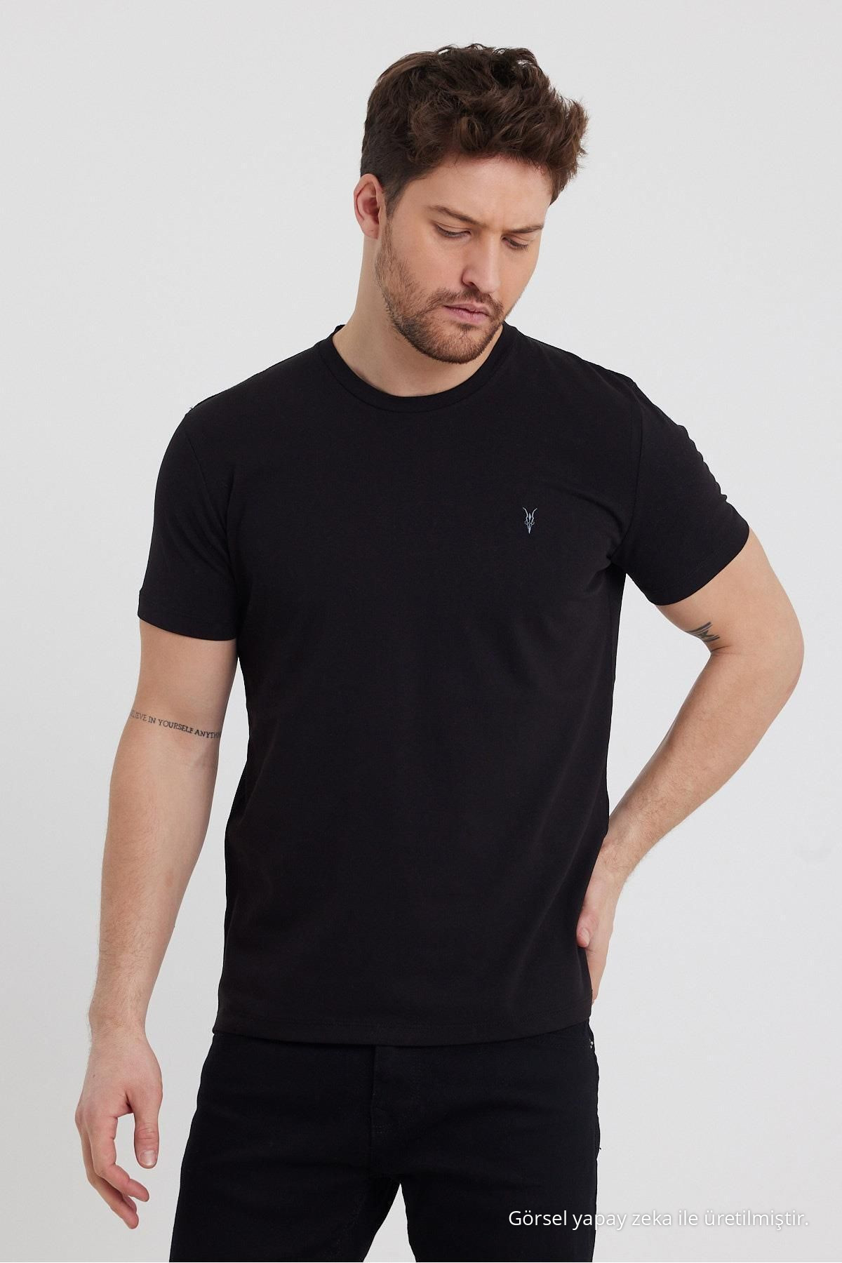 5-Lİ SİYAH Standart Kalıp Basic 5'li Paket T-shirt 8