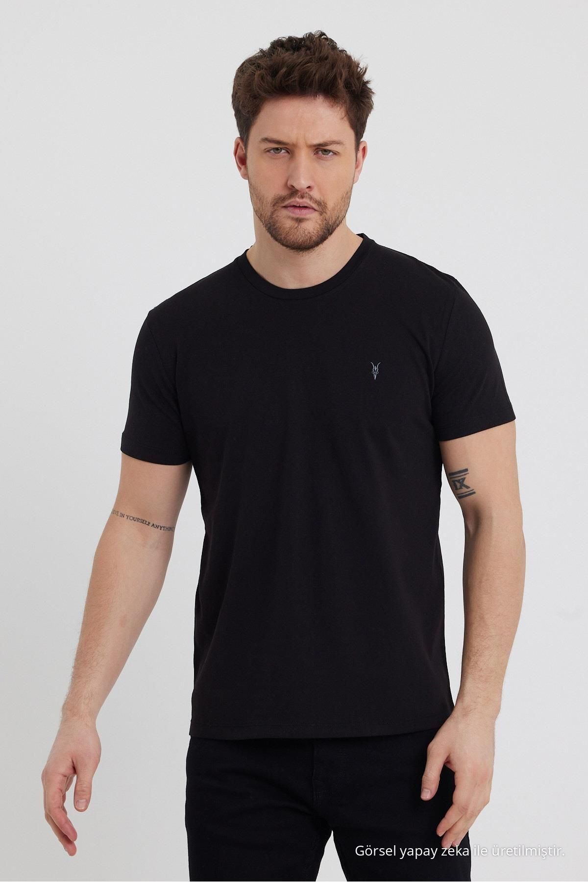 5-Lİ SİYAH Standart Kalıp Basic 5'li Paket T-shirt 6