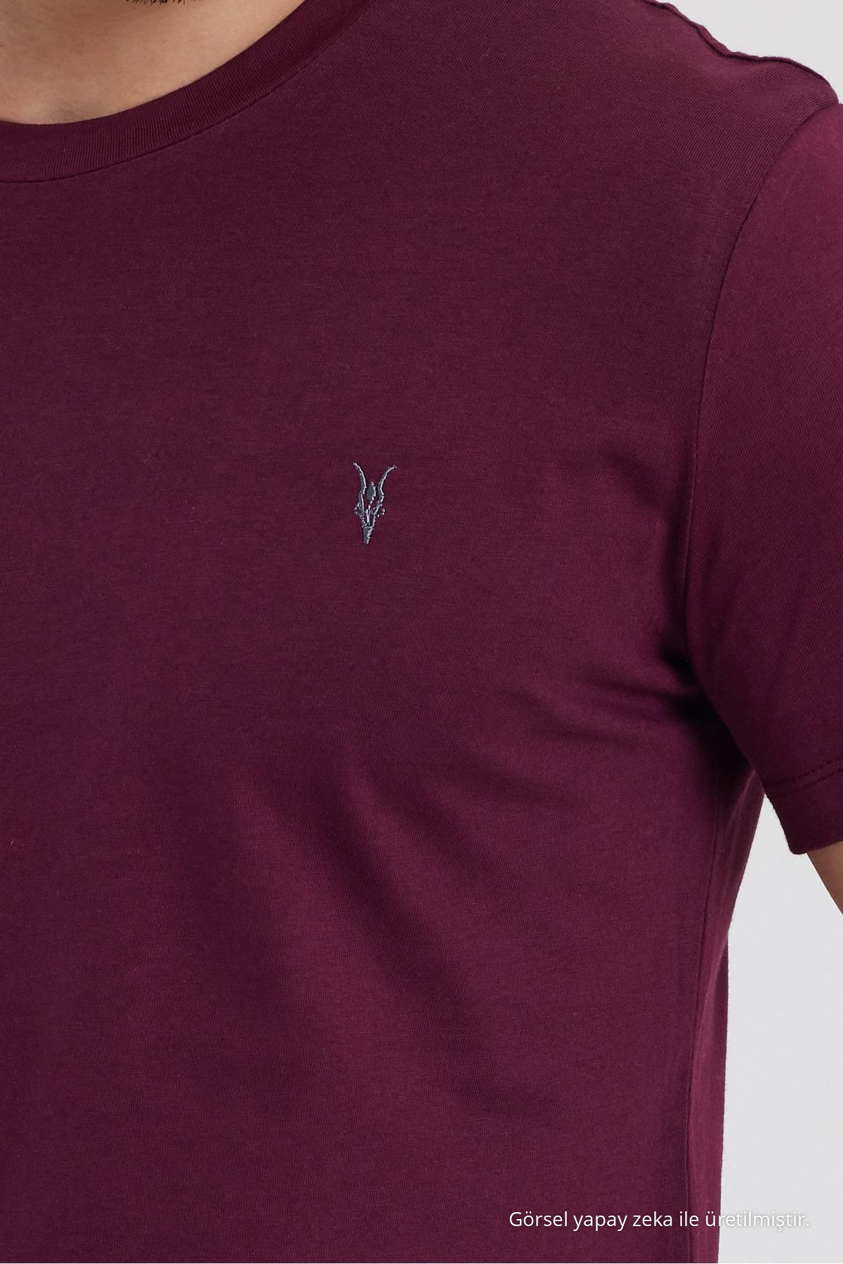 Standart Kalıp Basic Bisiklet Yaka Nakış Detaylı 5-li T-shirt SİYAH-BEYAZ-HAKİ-BORDO-LACİVERT 7