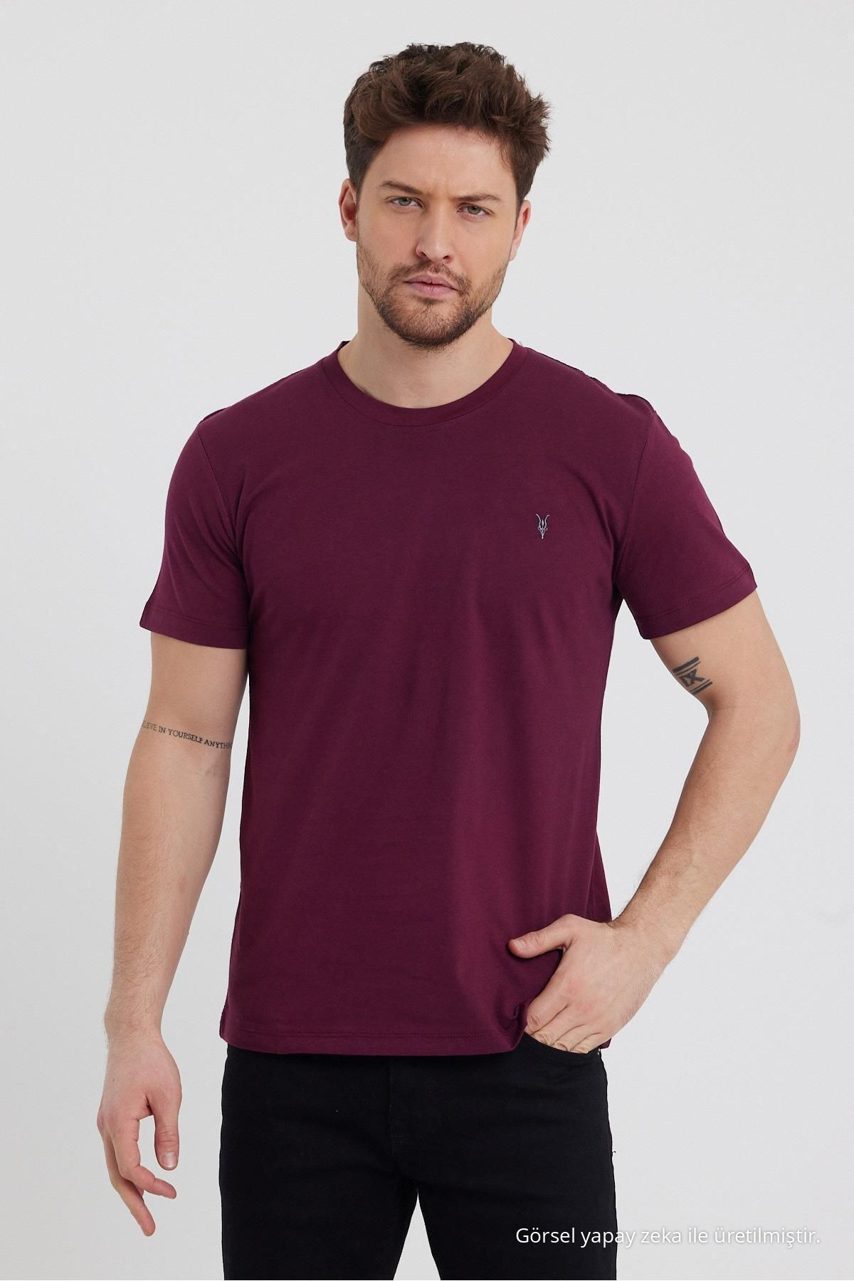 Erkek Kısa Kollu Oversize Basic Bol Tişört SİYAH-BEYAZ-HAKİ-BORDO-LACİVERT 3
