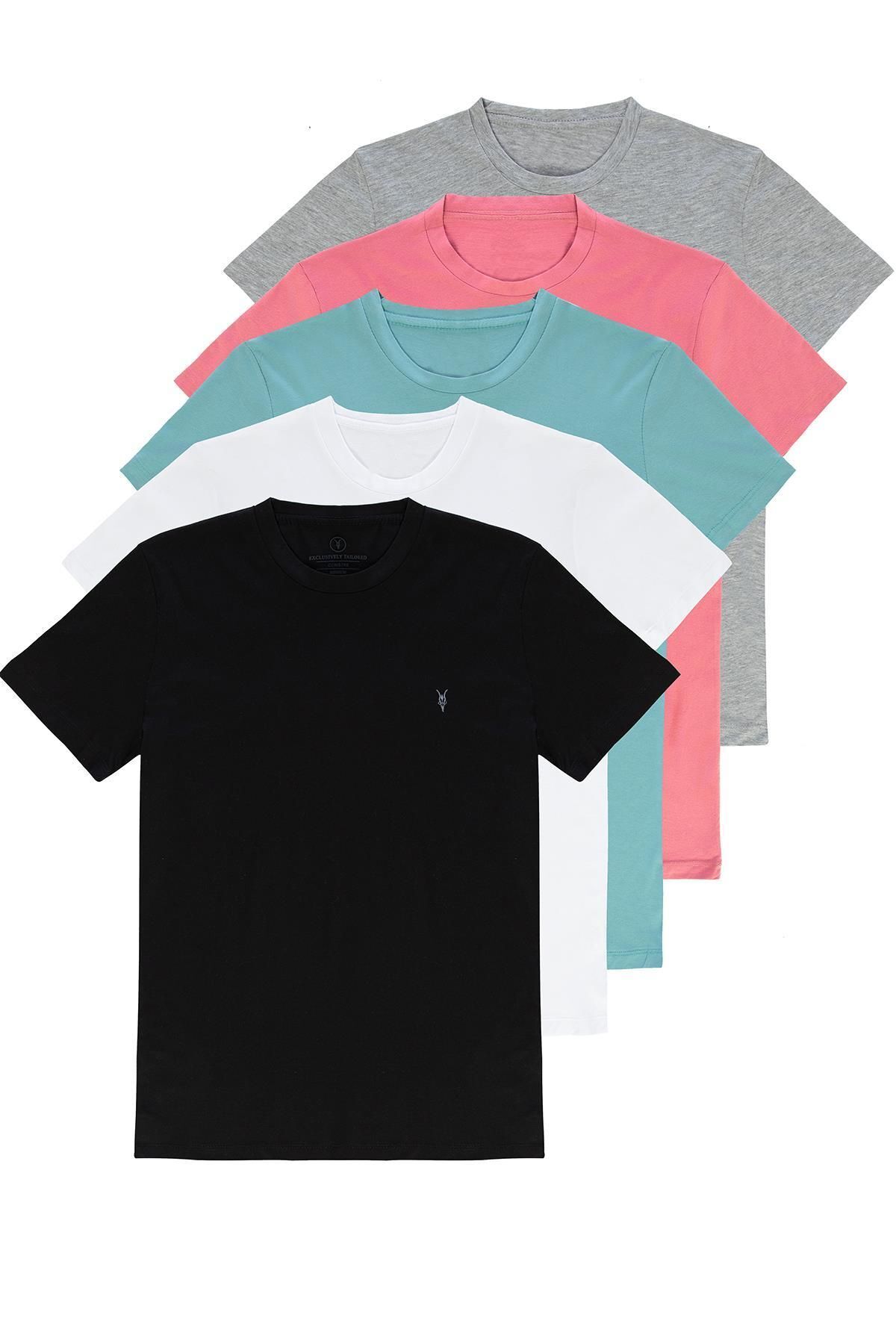 Standart Kalıp Basic Bisiklet Yaka 5-li T-shirt Paketi