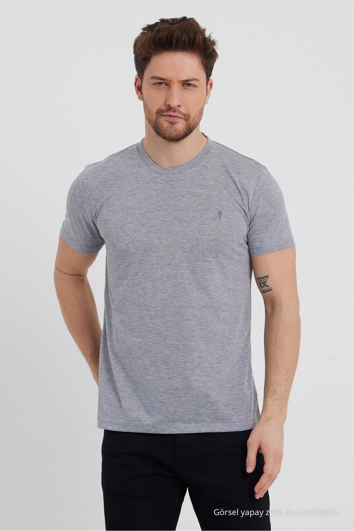 Standart Kalıp Erkek 5-li Paket T-shirt SİYAH-BEYAZ-ÇAĞLA-PUDRA-GRİ 6