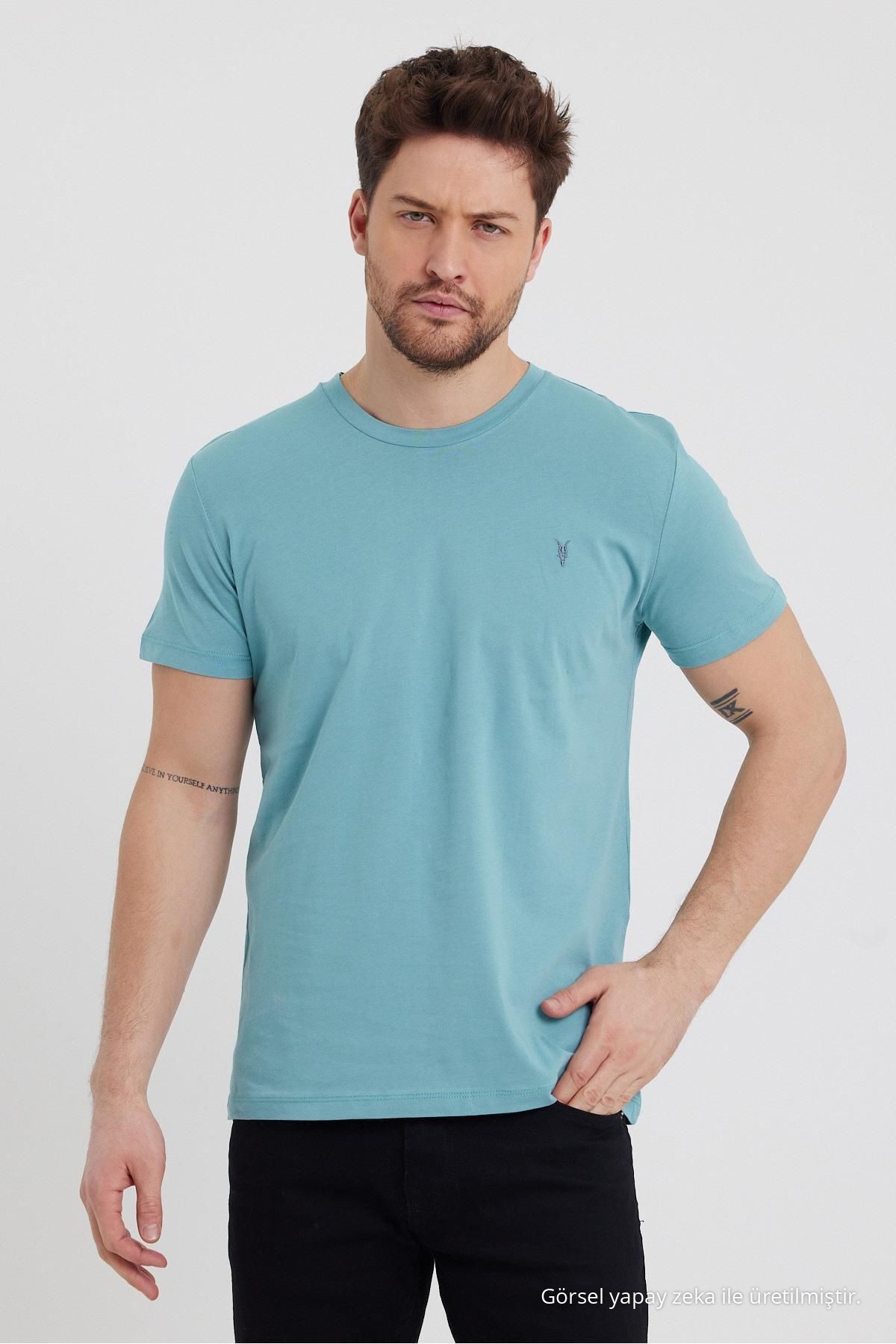 Standart Kalıp Erkek 5-li Paket T-shirt SİYAH-BEYAZ-ÇAĞLA-PUDRA-GRİ 4