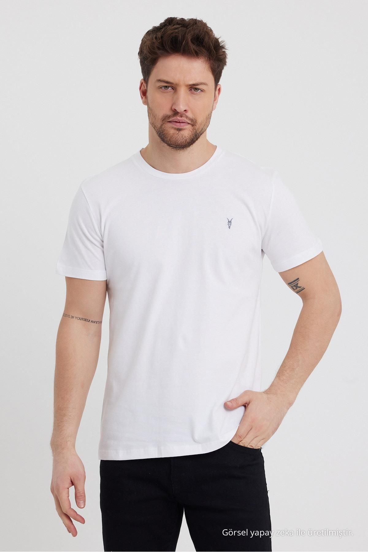 Standart Kalıp Erkek 5-li Paket T-shirt SİYAH-BEYAZ-ÇAĞLA-PUDRA-GRİ 3