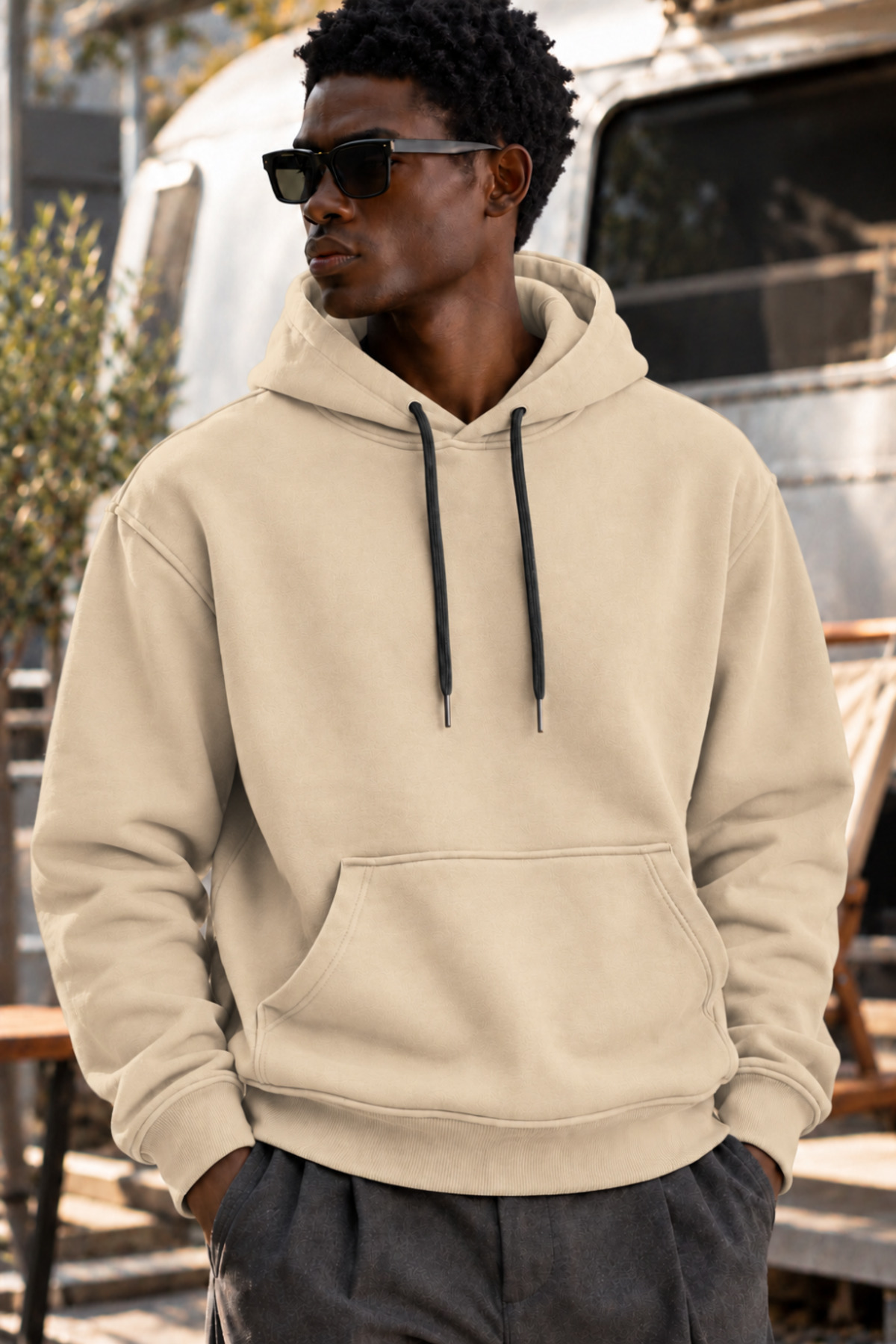 Erkek Bejj Kapüşonlu Sweatshirt 3