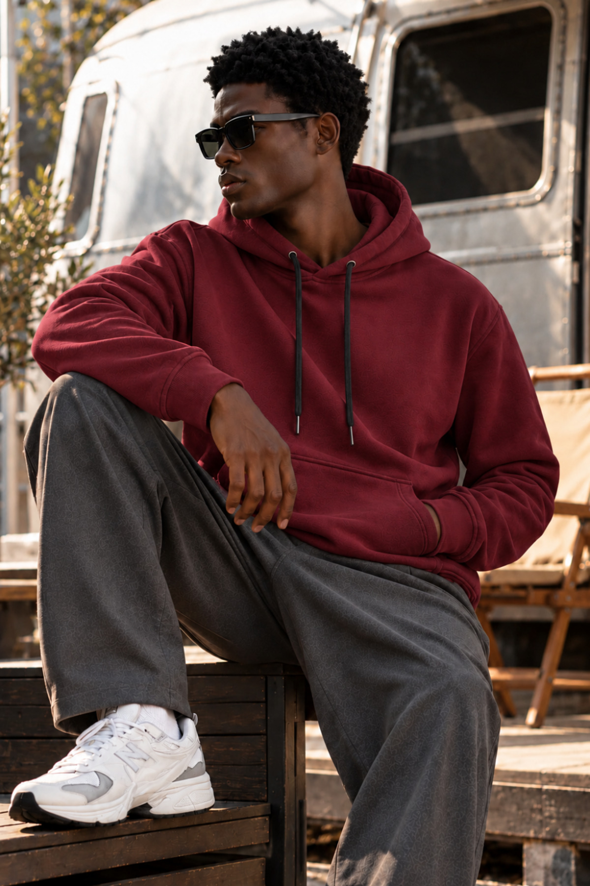 Erkek Bordo Kapüşonlu Sweatshirt 4