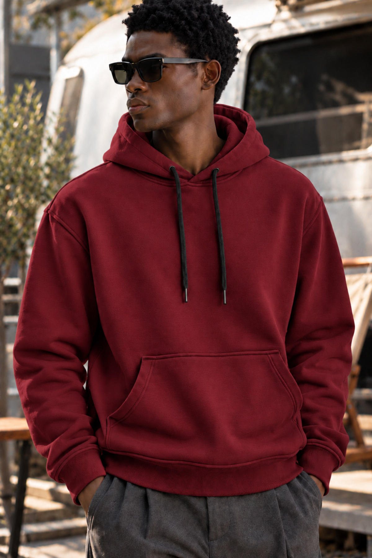 Erkek Bordo Kapüşonlu Sweatshirt 3