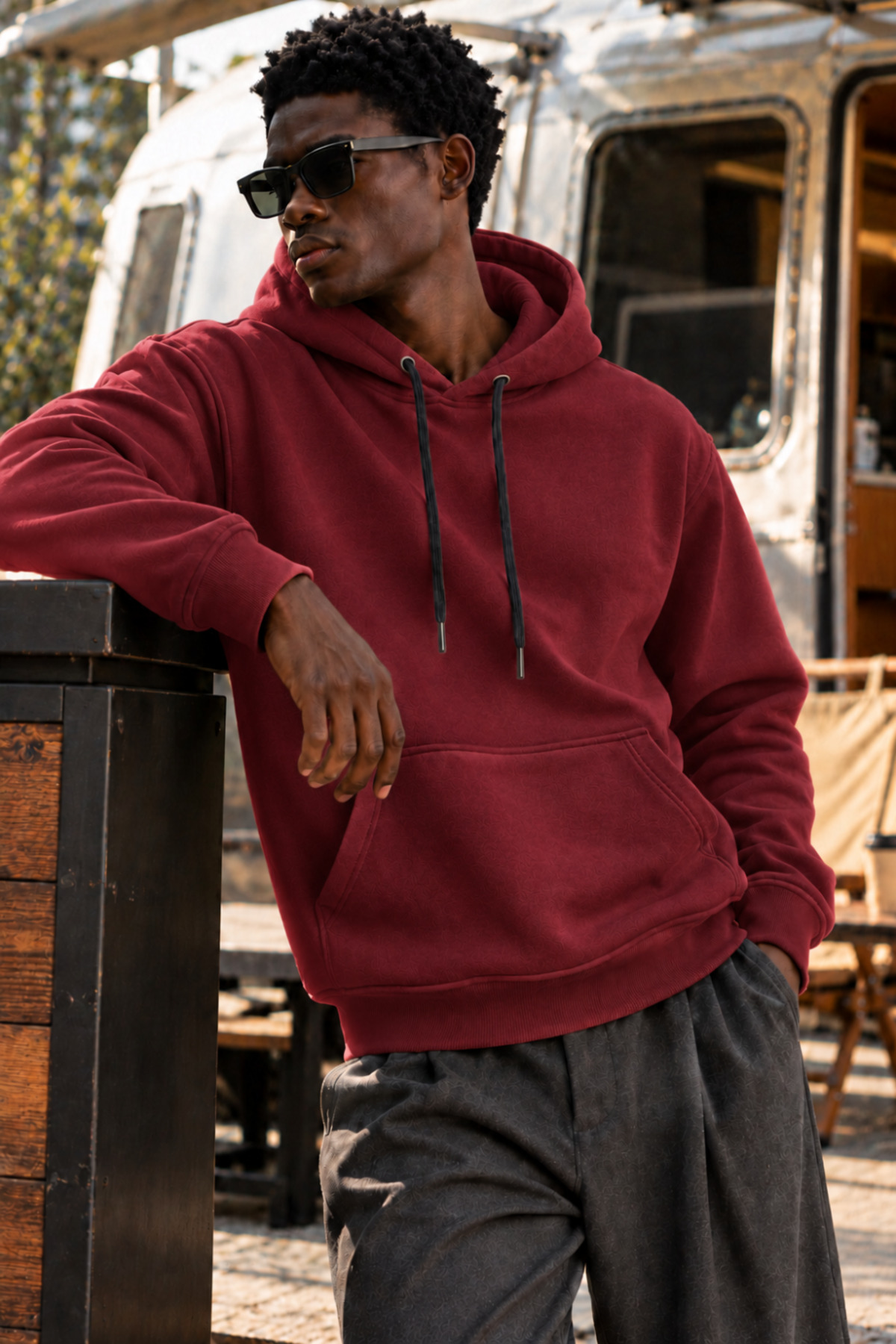 Erkek Bordo Kapüşonlu Sweatshirt 5